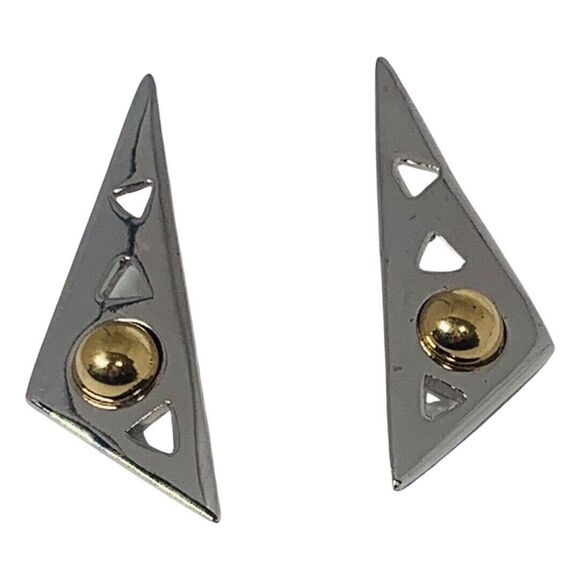 Piscitelli Triangle Statement Earrings 2” Silver Tone Signed Designer - Picture 2 of 11